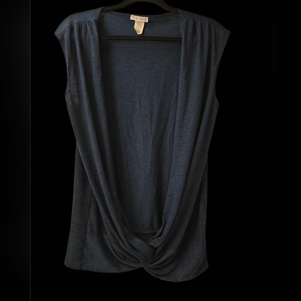 Body Central Navy Drape Front Blouse